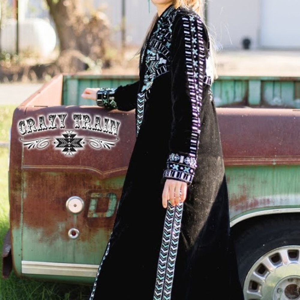 CRAZY TRAIN THE STRAIT DUSTER VELVET BLACK LONG - Picture 5 of 8